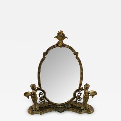 French Bonze Vanity Mirror with Cherubs candle holders