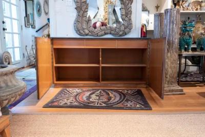 French Brass Credenza with Beveled Mirror Front and Marble Top
