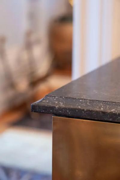 French Brass Credenza with Beveled Mirror Front and Marble Top