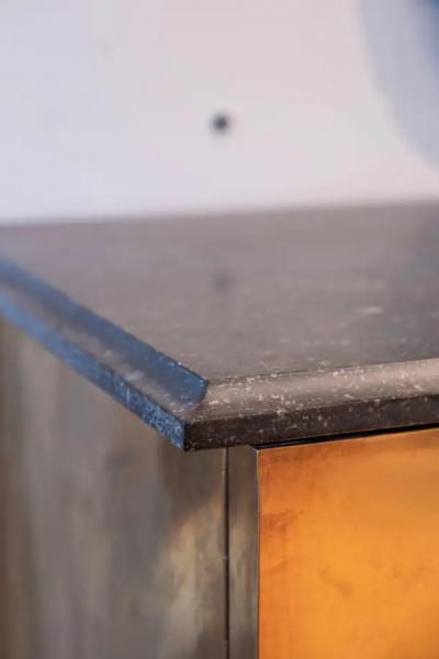 French Brass Credenza with Beveled Mirror Front and Marble Top