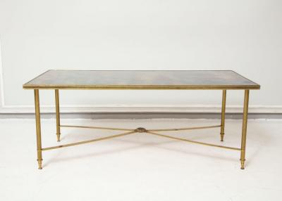 French Brass Directoire Style Coffee Table with Mirrored Top