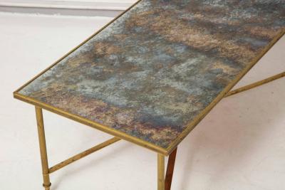 French Brass Directoire Style Coffee Table with Mirrored Top