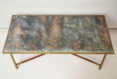 French Brass Directoire Style Coffee Table with Mirrored Top