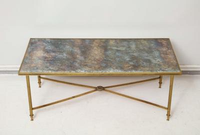French Brass Directoire Style Coffee Table with Mirrored Top