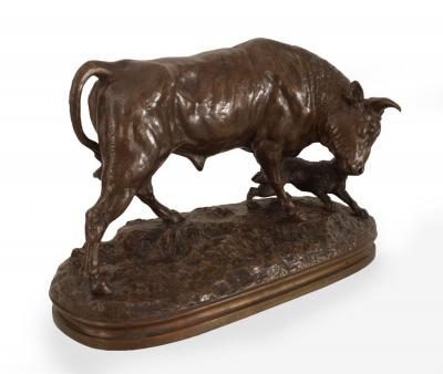 French Bronze Bull and Dog