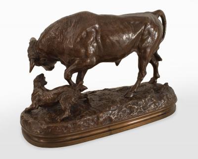 French Bronze Bull and Dog