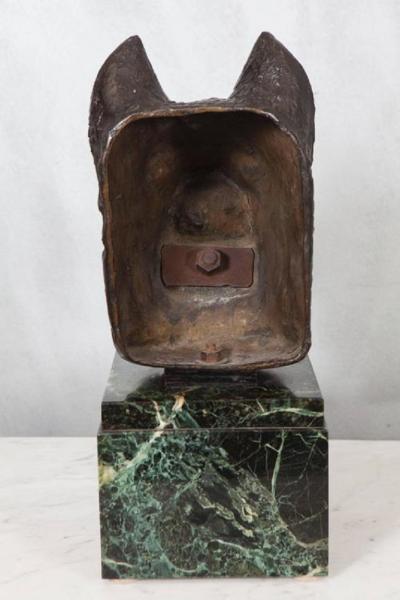 French Bronze Bust of Dog on Marble Base