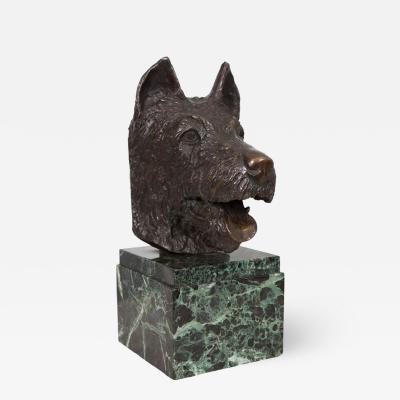 French Bronze Bust of Dog on Marble Base