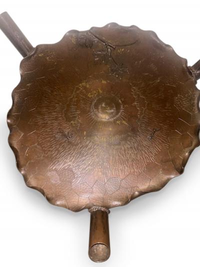 French Bronze Faux Bamboo Table With Lily Pad Top and Shelf