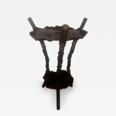 French Bronze Faux Bamboo Table With Lily Pad Top and Shelf