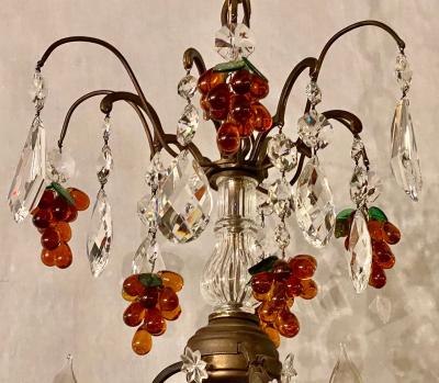 French Bronze Patina 9 Light Chandelier Cut Crystal Glass Fruit Decorations