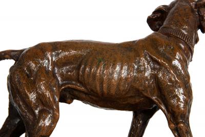 French Bronze Sculpture Chien Braque by Pierre Jules Mene
