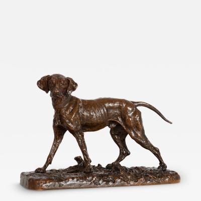 French Bronze Sculpture Chien Braque by Pierre Jules Mene