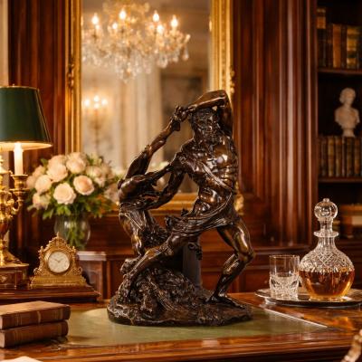 French Bronze Sculpture Hercules Throwing Lichas after Canova ca 1850