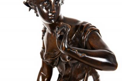 French Bronze Sculpture La Fil de la Vierge by Pierre Emile Hebert ca 1880