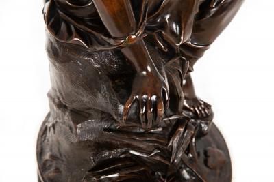 French Bronze Sculpture La Fil de la Vierge by Pierre Emile Hebert ca 1880