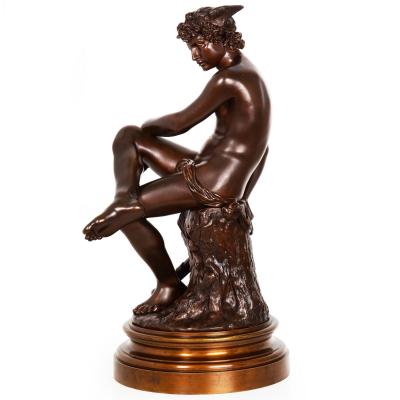 French Bronze Sculpture Mercury Seated after Pierre Marius Montagne