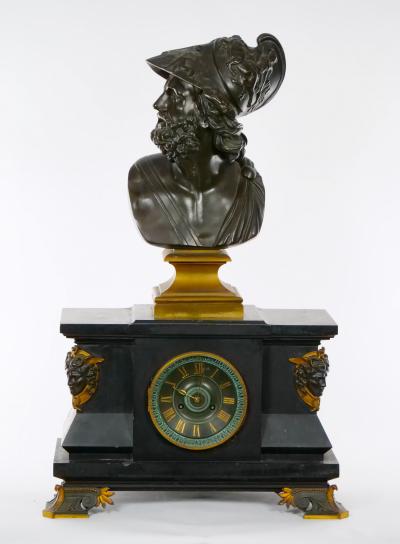 French Bronze Slate Three Piece Garniture Bust of Nenelaus