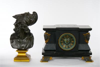 French Bronze Slate Three Piece Garniture Bust of Nenelaus