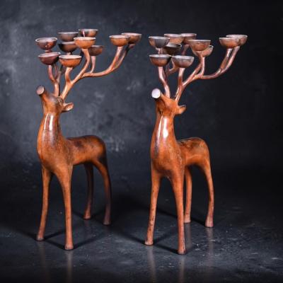 French Bronze Ten Light Candelabra with Stylised Stags Warm Patina 1970s