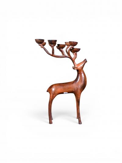French Bronze Ten Light Candelabra with Stylised Stags Warm Patina 1970s