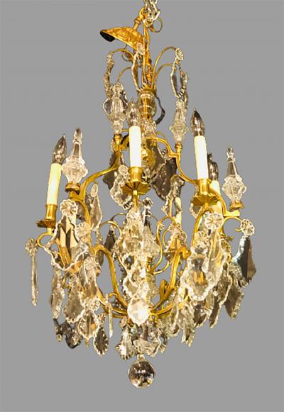 French Bronze and Crystal Gilt Chandelier Louis XVI Style