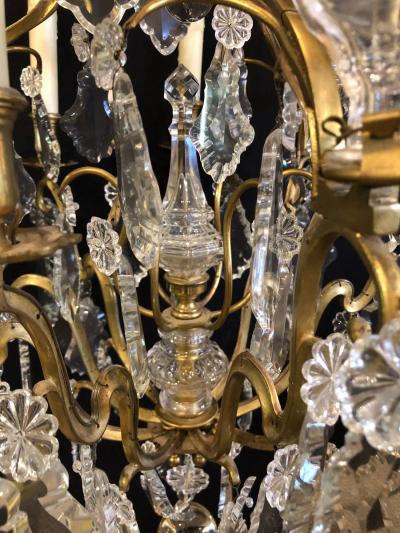 French Bronze and Crystal Gilt Chandelier Louis XVI Style