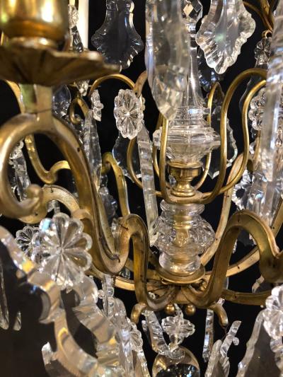 French Bronze and Crystal Gilt Chandelier Louis XVI Style