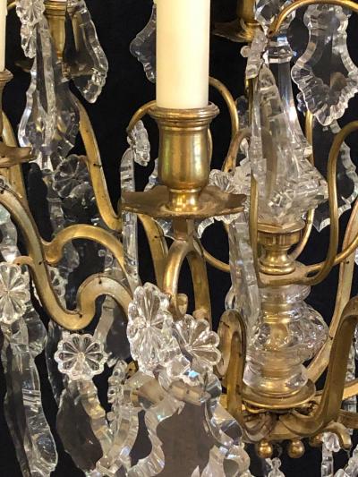 French Bronze and Crystal Gilt Chandelier Louis XVI Style