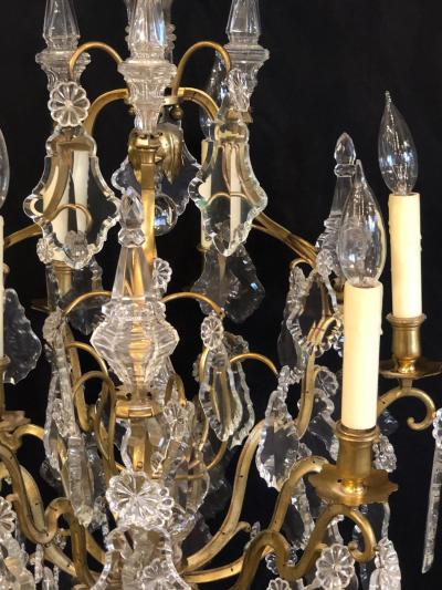 French Bronze and Crystal Gilt Chandelier Louis XVI Style