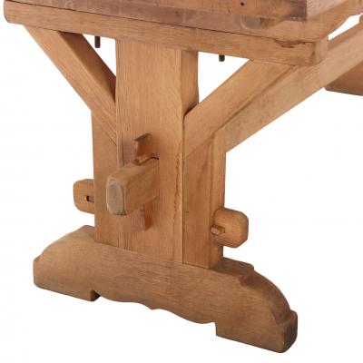 French Brutalist Architectural Oak Table with Slab Top C 1960