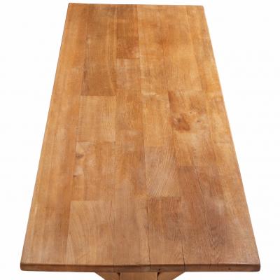 French Brutalist Architectural Oak Table with Slab Top C 1960