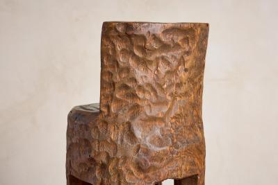 French Brutalist Carved Bar Stools Set of 4