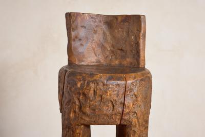 French Brutalist Carved Bar Stools Set of 4