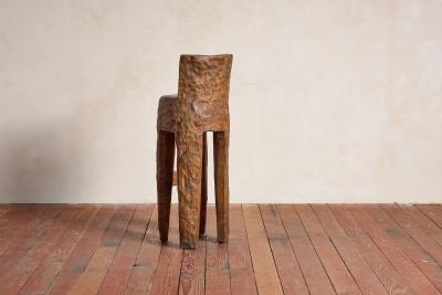 French Brutalist Carved Bar Stools Set of 4