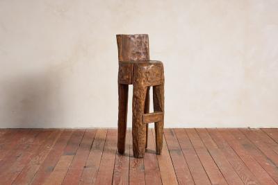 French Brutalist Carved Bar Stools Set of 4