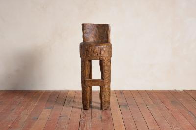 French Brutalist Carved Bar Stools Set of 4