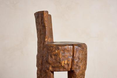 French Brutalist Carved Bar Stools Set of 4