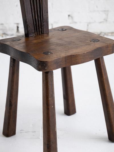 French Brutalist Carved Sun Face Stool France Circa 1950s
