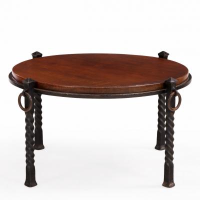 French Brutalist Oak and Iron Coffee Table C 1960