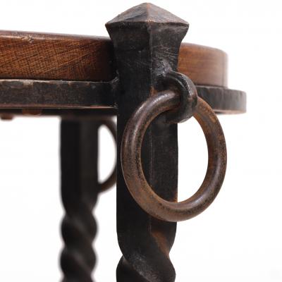 French Brutalist Oak and Iron Coffee Table C 1960