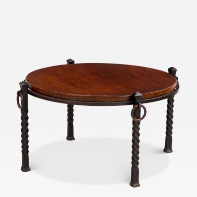 French Brutalist Oak and Iron Coffee Table C 1960