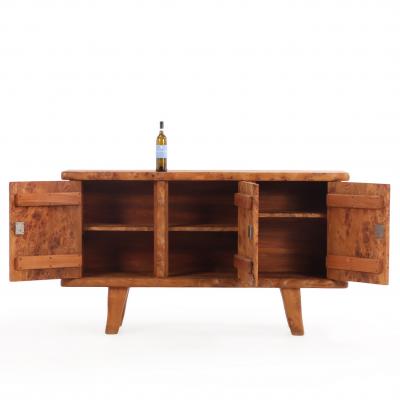 French Brutalist Style Burl Elm Buffet C 1960