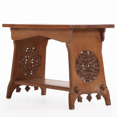 French Brutalist Style Carved Oak Table C 1930