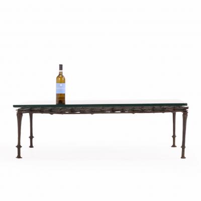 French Brutalist Style Glass Top Wrought Iron Coffee Table C 1960