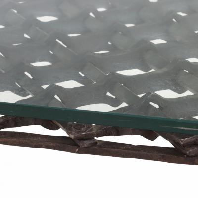 French Brutalist Style Glass Top Wrought Iron Coffee Table C 1960