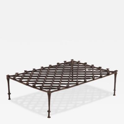 French Brutalist Style Glass Top Wrought Iron Coffee Table C 1960