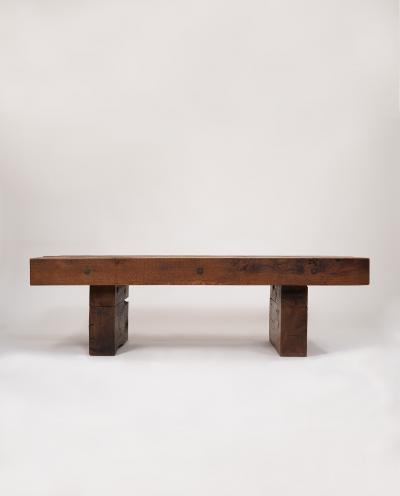 French Brutalist coffee table handcrafted in solid oak circa 1960 