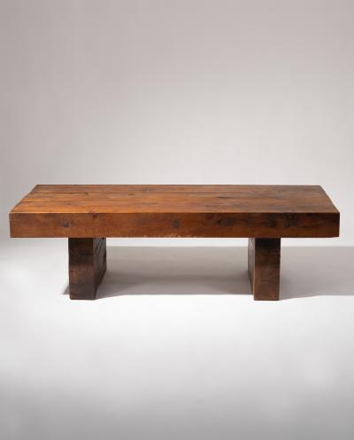 French Brutalist coffee table handcrafted in solid oak circa 1960 