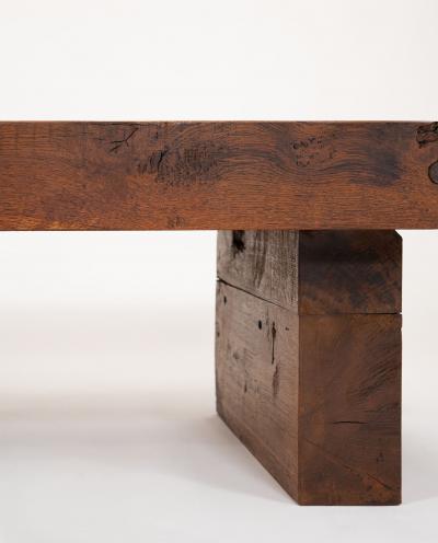 French Brutalist coffee table handcrafted in solid oak circa 1960 